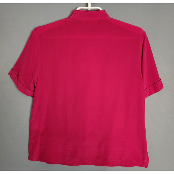 Monsoon 100% Silk Blouse Womens 6 Pink Mandarin Collar Short Sleeve Asian Style - Picture 12 of 13